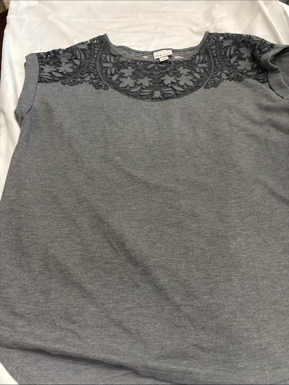 Avalon Gray Lace-Yoke Tank Top